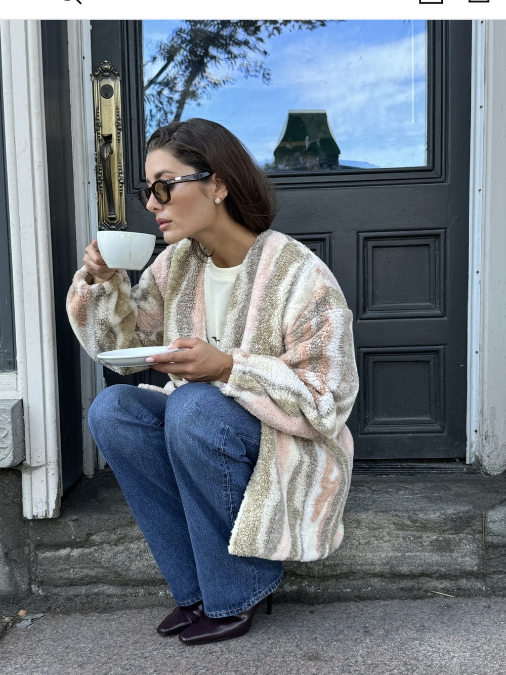 Viens Avec Moi Cozy Plush Striped Shag Cardigan - Soft Pastel Mix